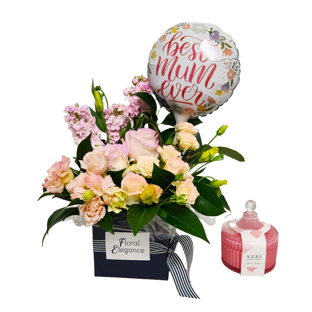 Lovely Mother's Day Bloom Box, Candle & Balloon