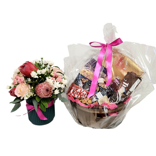 Hamper of Sweet Treats & Wildflower Pot