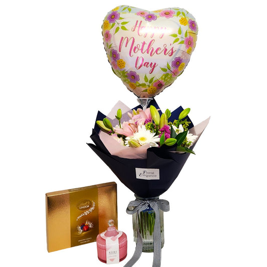 Mother's Day Bouquet, Candle, Chocolates & Balloon